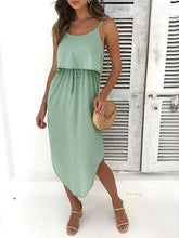 Casual solid color irregular slit suspender skirt high waist fake two piece dress