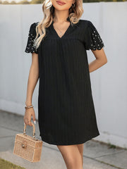 Beaded Lantern Sleeves Simple Black Dress