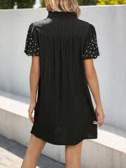 Beaded Lantern Sleeves Simple Black Dress