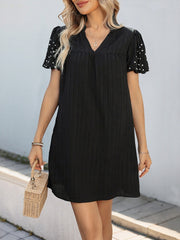 Beaded Lantern Sleeves Simple Black Dress