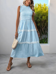 Ruffled Round Neck Sleeveless Vest Striped Dress