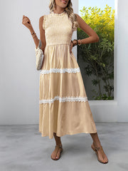 Ruffled Round Neck Sleeveless Vest Striped Dress