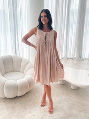 Plaid vest V-neck lace-up dress