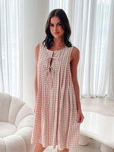 Plaid vest V-neck lace-up dress