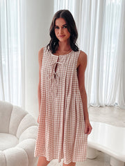 Plaid vest V-neck lace-up dress