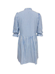 Puff Sleeve Stand Collar Striped Dress