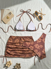 Floral Print Sexy Beach Dress Bikini Three-Piece Set