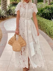 Casual Lace Cardigan Single Breasted Dress