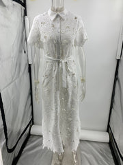 Casual Lace Cardigan Single Breasted Dress