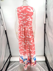 Linen Printed Casual Sleeveless V-Neck Maxi Dress