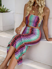 color striped tube top dress set slim fit sexy hot girl two piece set