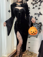 Halloween Hooded Flare Sleeve Spider Web Dress