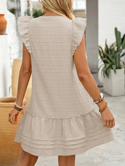 Casual solid color ruffled flying sleeve dress