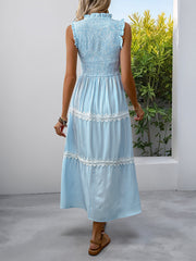 Ruffled Round Neck Sleeveless Vest Striped Dress