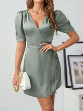 Satin Puffed-Sleeve Dress