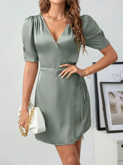 Satin Puffed-Sleeve Dress
