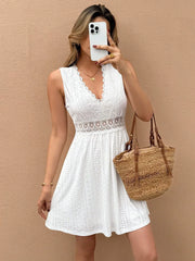 V-Neck Lace Patchwork Jacquard Dress