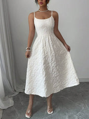 Embossed White Halter Dress