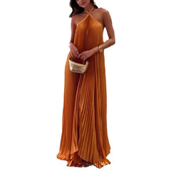 Halter Placement Print High Slit Vacation Maxi Dresses - Blue