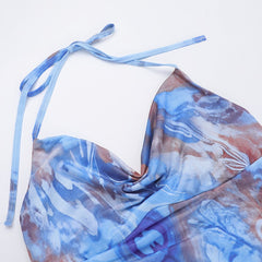 Floral Print Strapless Cutout Bodycon Maxi Dresses Blue