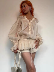 Blusa de tul liso con media manga
