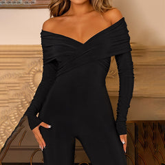 V-neck Chest Cross-Cut One-Piece Suit