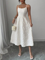 Embossed White Halter Dress