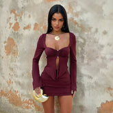 Long-Sleeved Metal Ring Figure-Hugging Dress