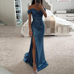Sequin Leather Patchwork Fishtail Dress