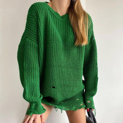 Knitted Solid Pullover Casual Sweater