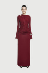 Round-Neck Long-Sleeved Pleated Dress