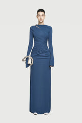 Round-Neck Long-Sleeved Pleated Dress