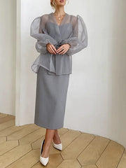 Lantern sleeve see-through top