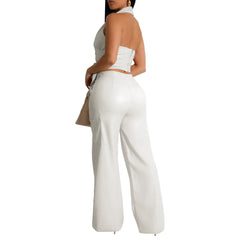 Irregular Crop Cami Cutout Straight Leg Pants 2pcs Set - Black Pre Order