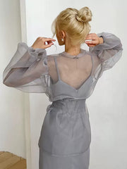 Lantern sleeve see-through top