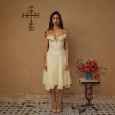 Petal Decor Ruffled Hem See Through Slip Midi Dresses - Beige Pre Order