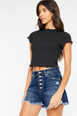 Kancan Jeansshorts mit Knopfleiste und ungesäumtem Saum