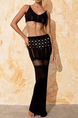 Knitted Openwork Set Crop top and Full Length Skirt