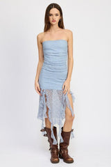 LACE TUBE DRESS WTIH RUFFLE DETAIL