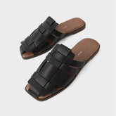 Damen Gewebte Schuhe Retro Square Toe Casual Pantoletten Sandalen