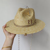 Light Coffee Straw Punk Hat with Pearl Chain