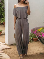 Schulterfreier Jumpsuit mit weitem Bein