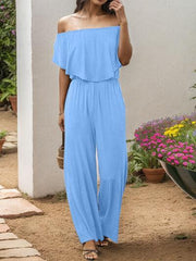Schulterfreier Jumpsuit mit weitem Bein
