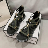 Sandalias planas con cremallera en la parte posterior y punta abierta