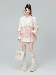 Chaqueta larga de lana con patchwork