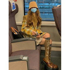 Chaqueta larga de lana elegante a cuadros