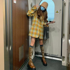 Chaqueta larga de lana elegante a cuadros