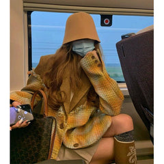 Chaqueta larga de lana elegante a cuadros