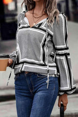 Printed Tie Neck Balloon Sleeve Shirt