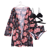 Dreiteiliger bedruckter Cover-Up-Bikini für Damen